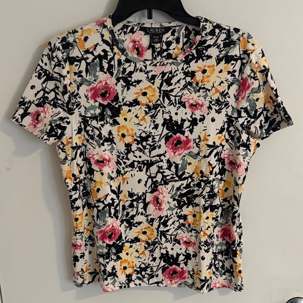 Ralph Lauren Black Label White Tee with Pink & Yellow Floral Print